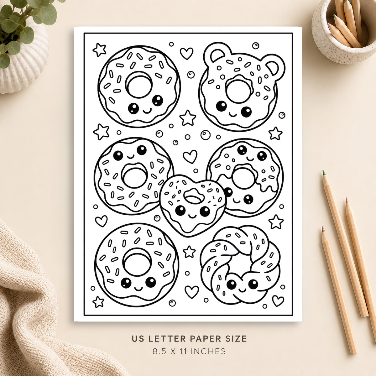 Cute Donut Coloring Page 6