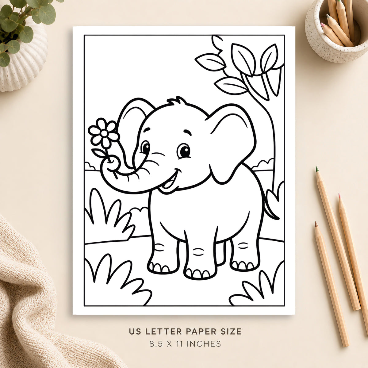 Cute Elephant Coloring Page 1