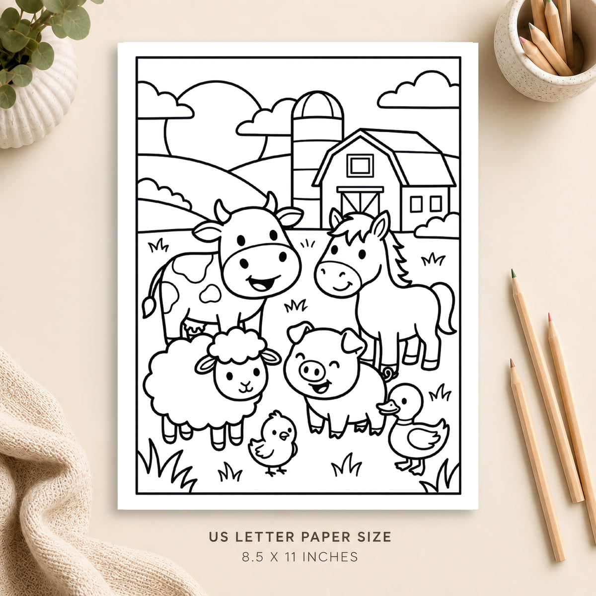 Cute Farm Animals Coloring Page 3