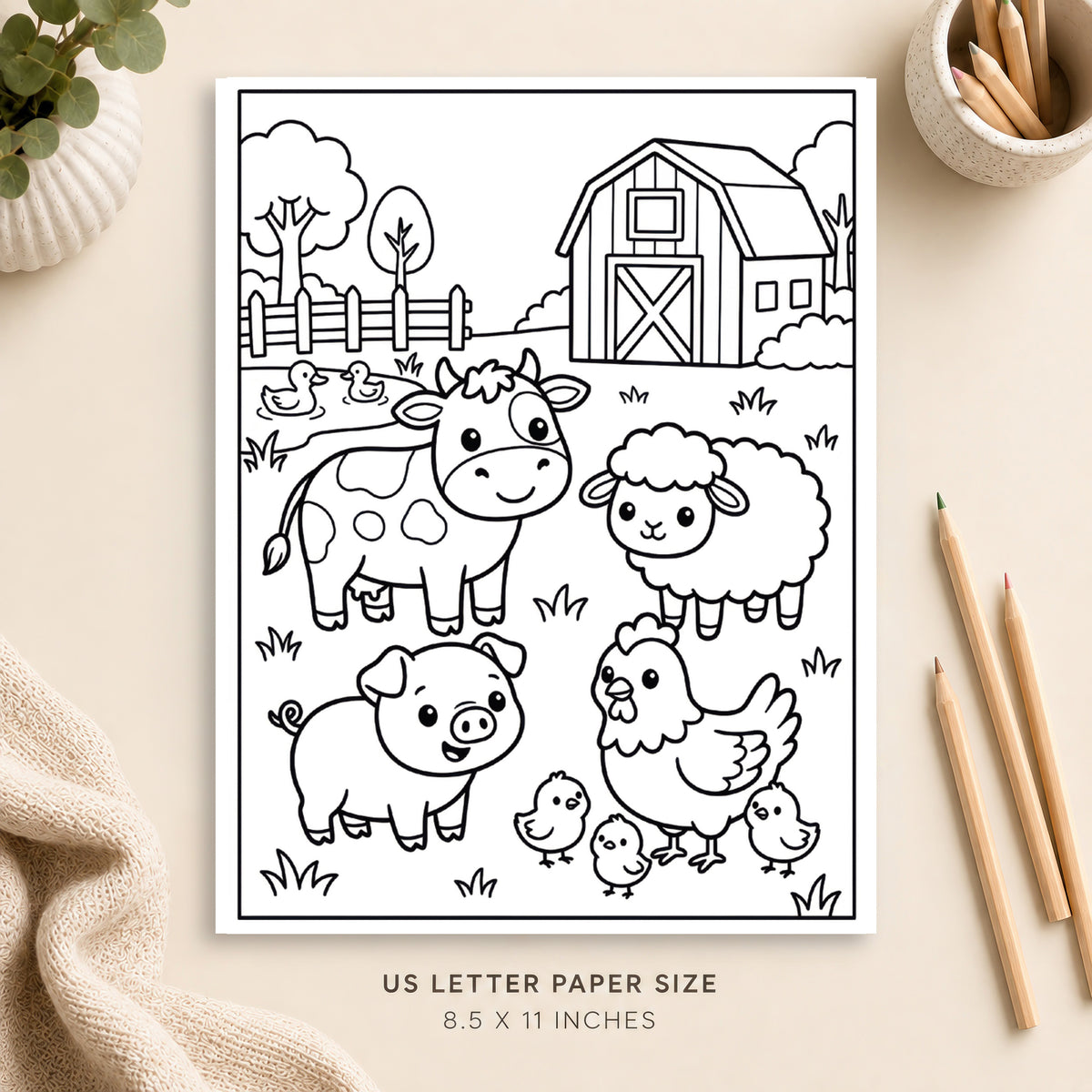 Cute Farm Animals Coloring Page 4
