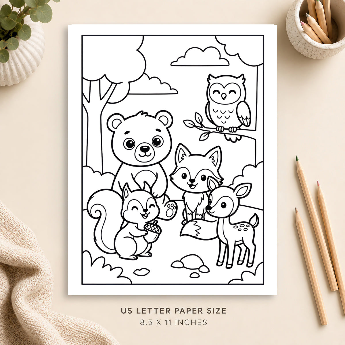 Cute Forest Animals Coloring Page 2