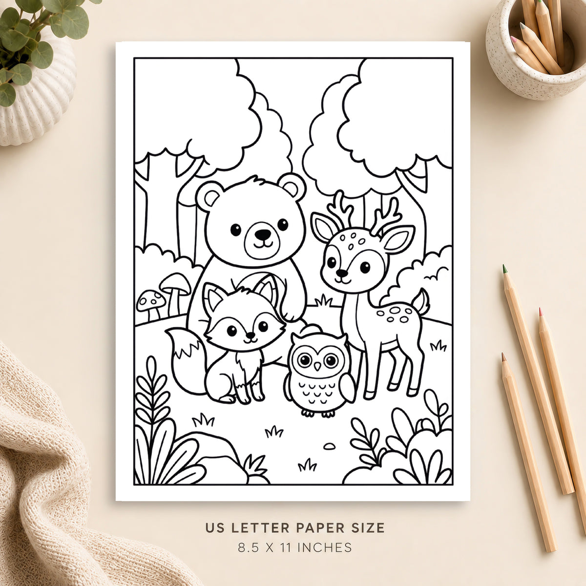 Cute Forest Animals Coloring Page 4