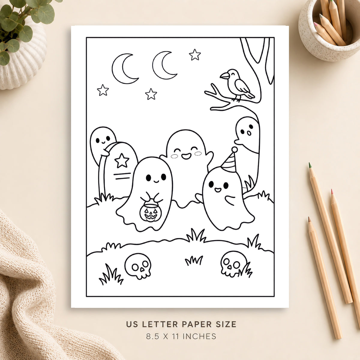 Cute Ghost Coloring Page 1