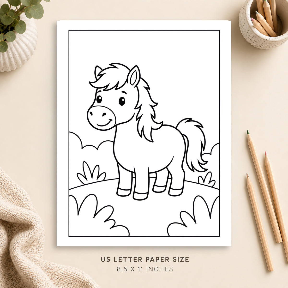 Cute Horse Coloring Page 1