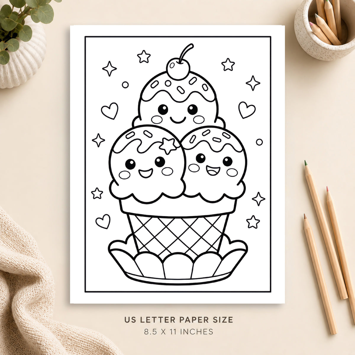 Cute Ice Cream Coloring Page 3