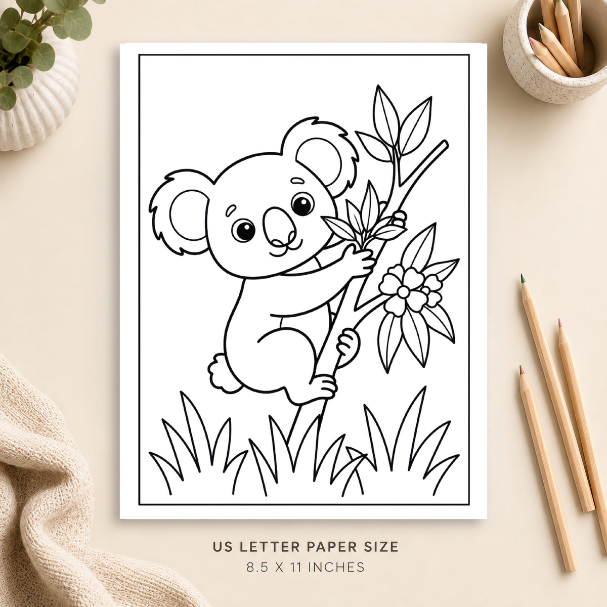 Cute Koala Coloring Page 2