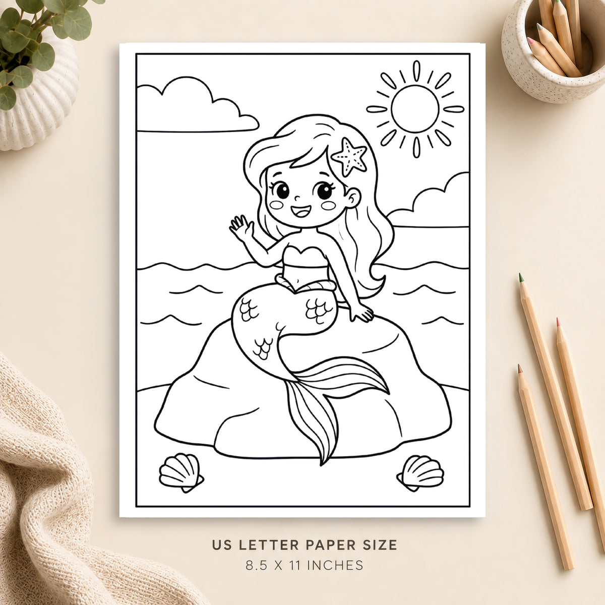 Cute Mermaid Coloring Page 10