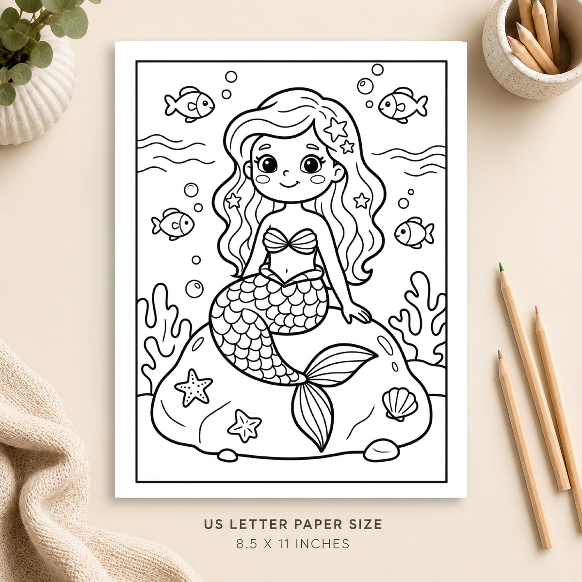 Cute Mermaid Coloring Page 9