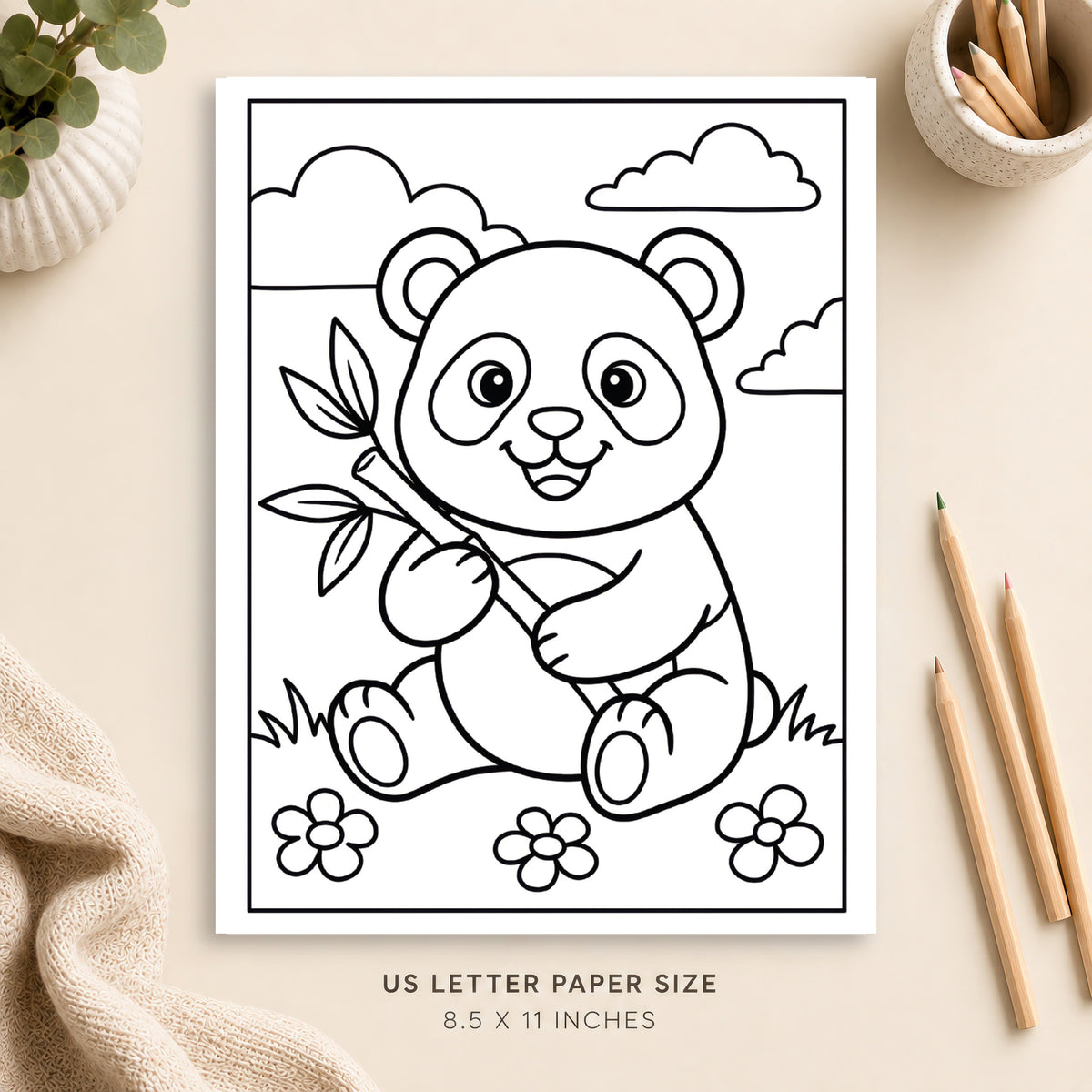 Cute Panda Coloring Page 2