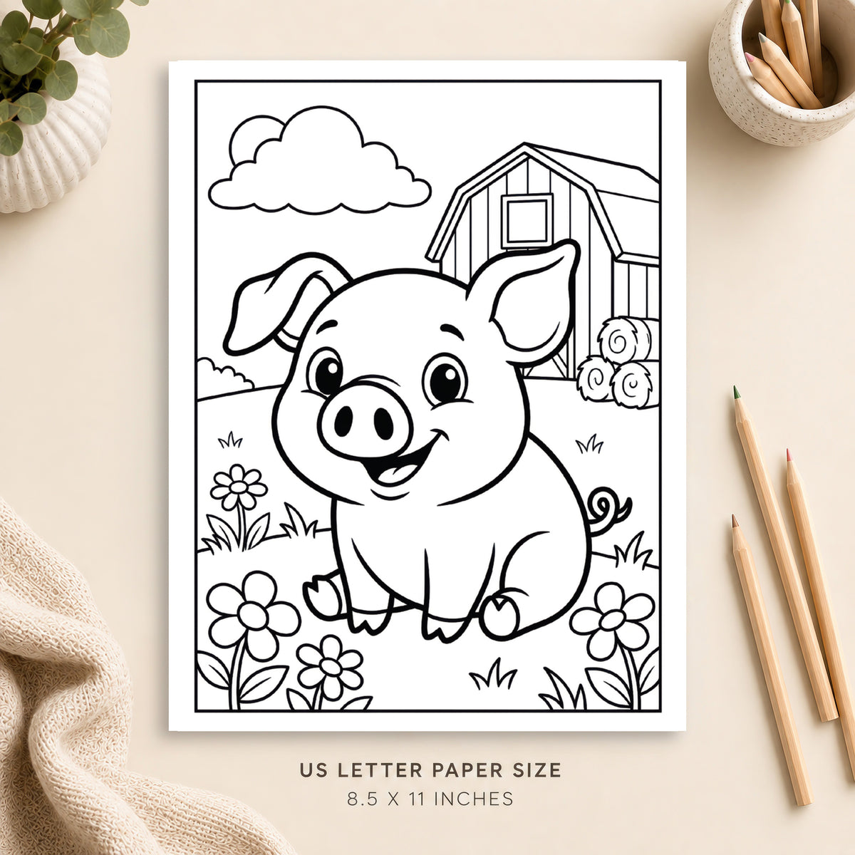 Cute Pig Coloring Page 4
