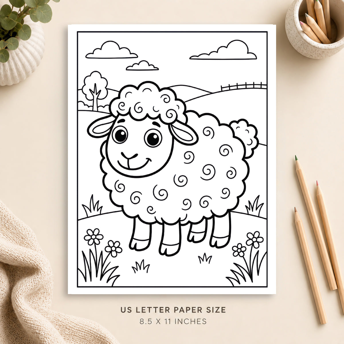 Cute Sheep Coloring Page 2