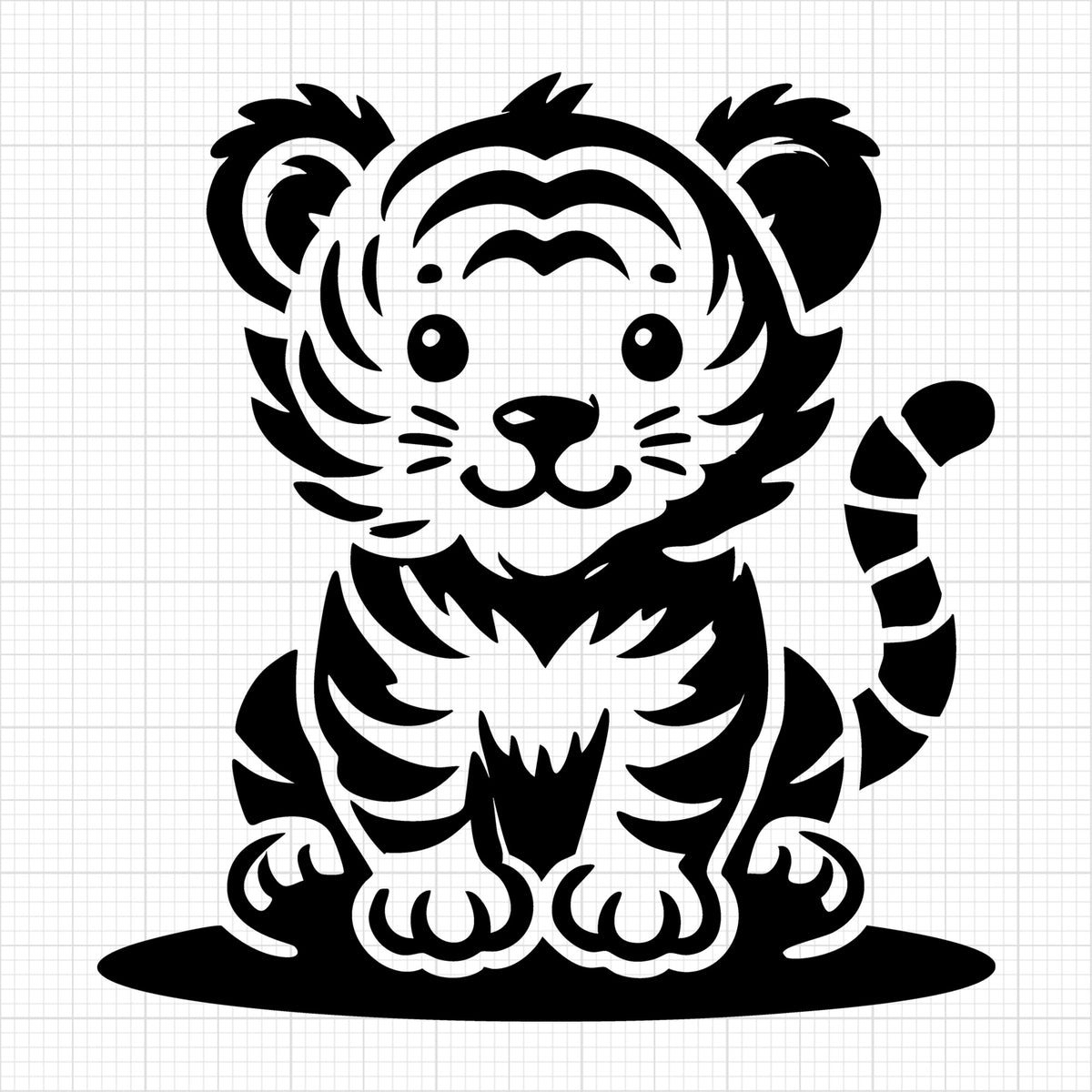 Cute Sitting Tiger Cub Silhouette