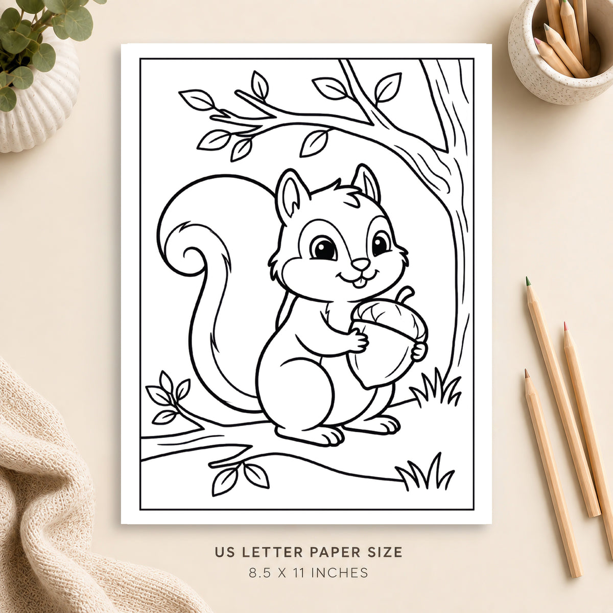 Cute Squirrel Coloring Page 1