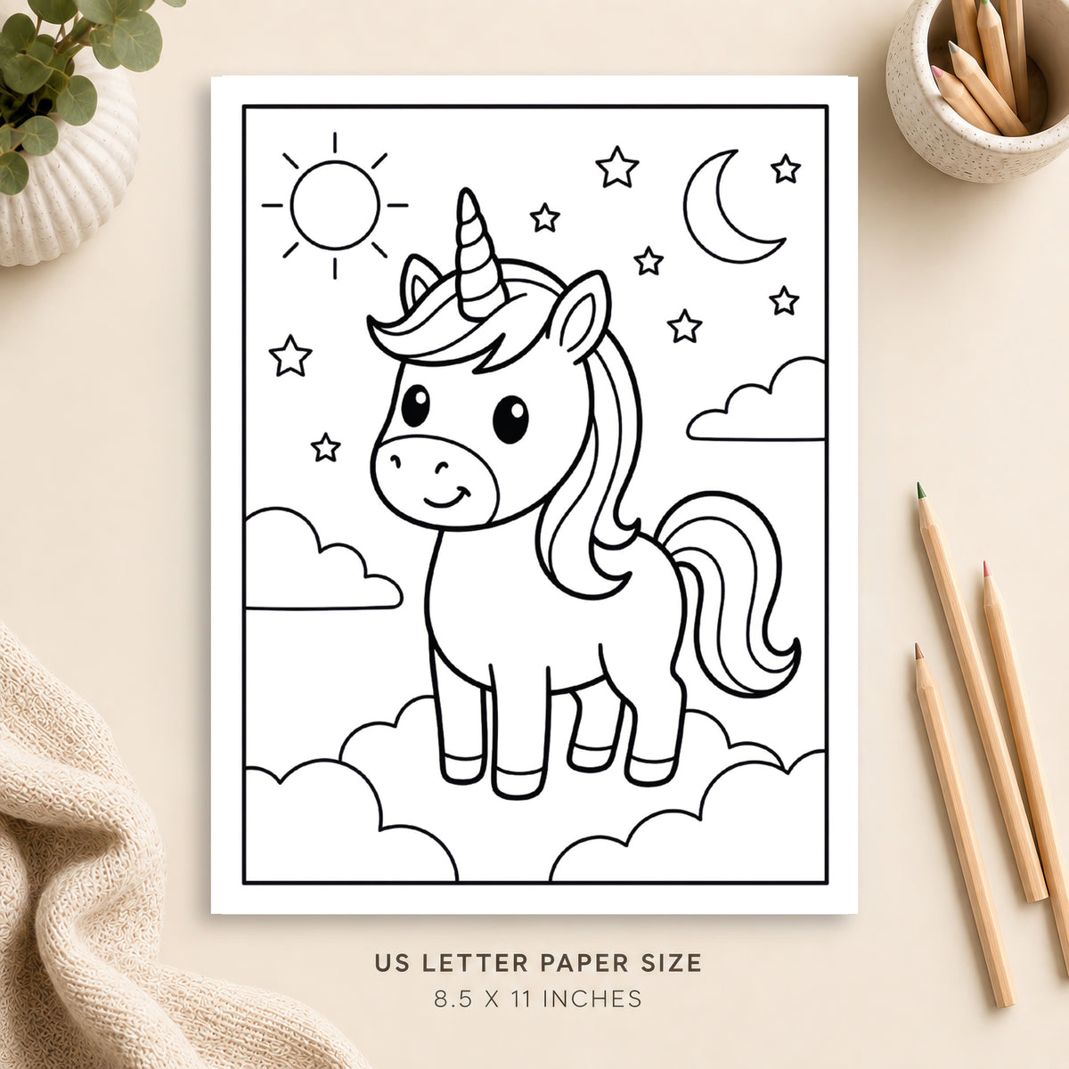 Cute Unicorn Coloring Page 1