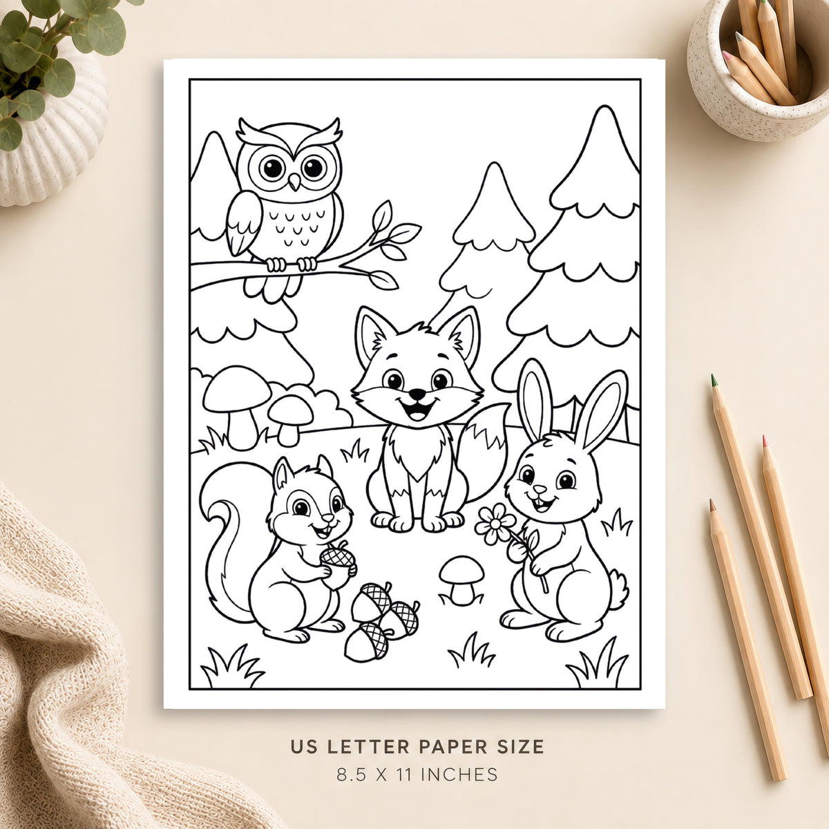Cute Woodland Animals Coloring Page 2