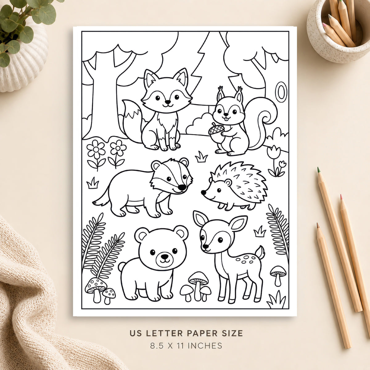 Cute Woodland Animals Coloring Page 3