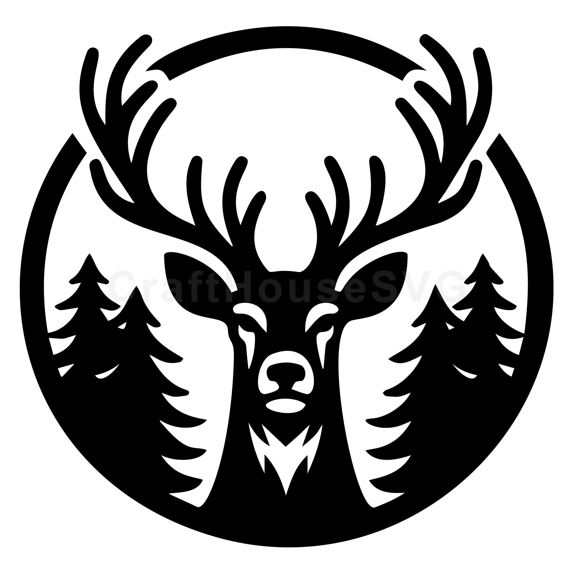 Circle Deer and Trees SVG