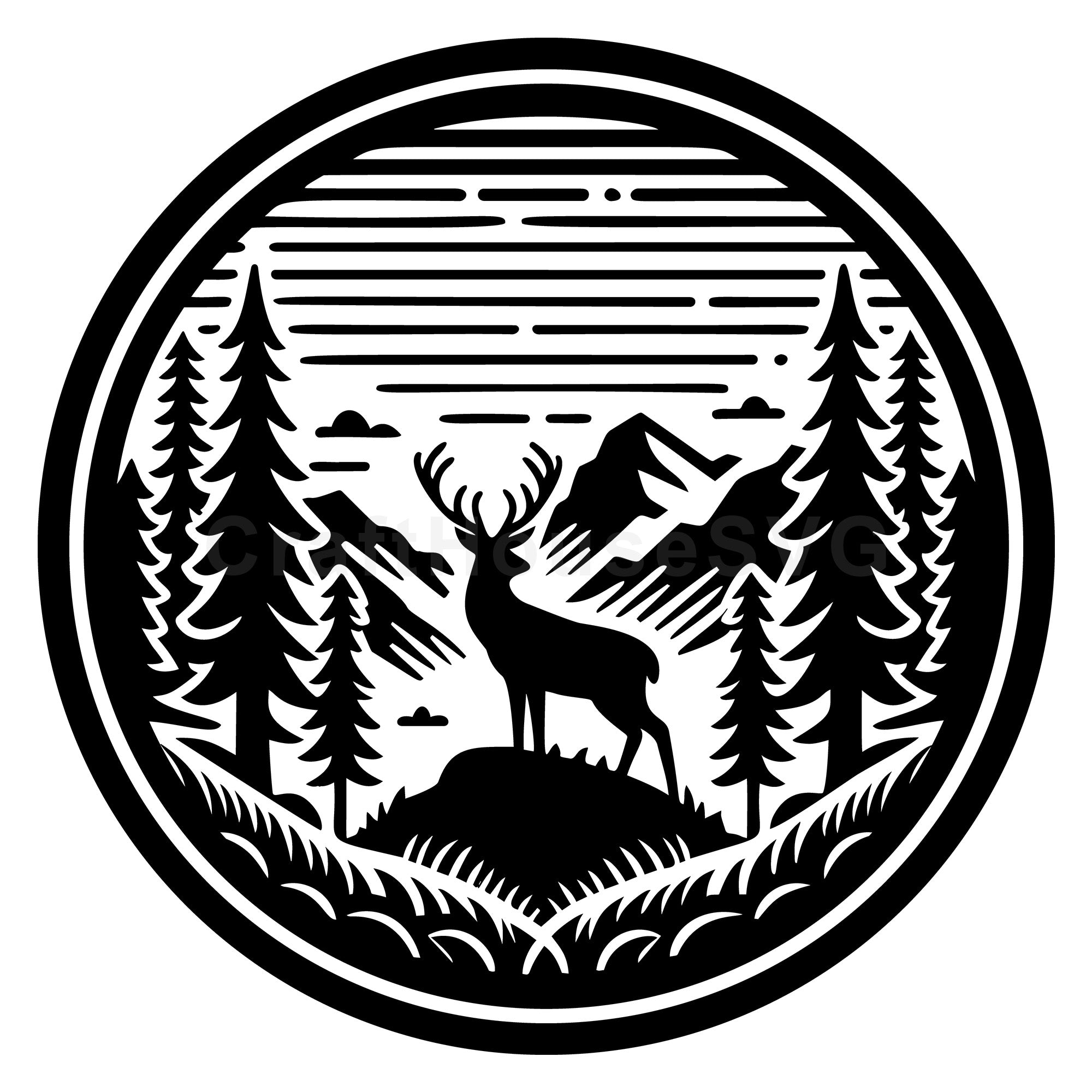 Majestic Deer in Nature Silhouette SVG