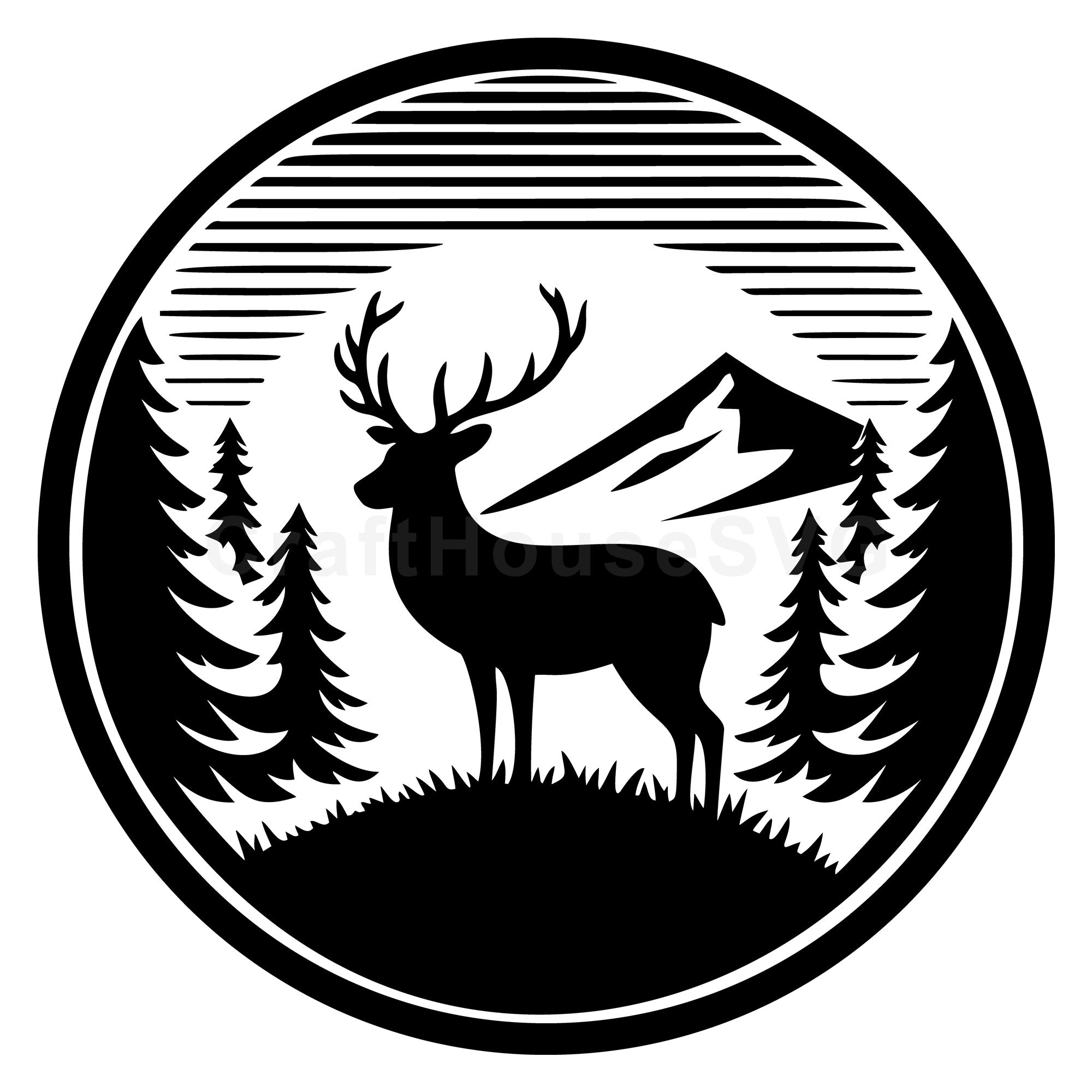 Woodland Deer Scene SVG
