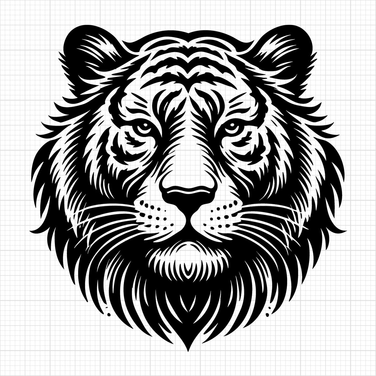 Detailed Silhouette of a Tiger Head Design