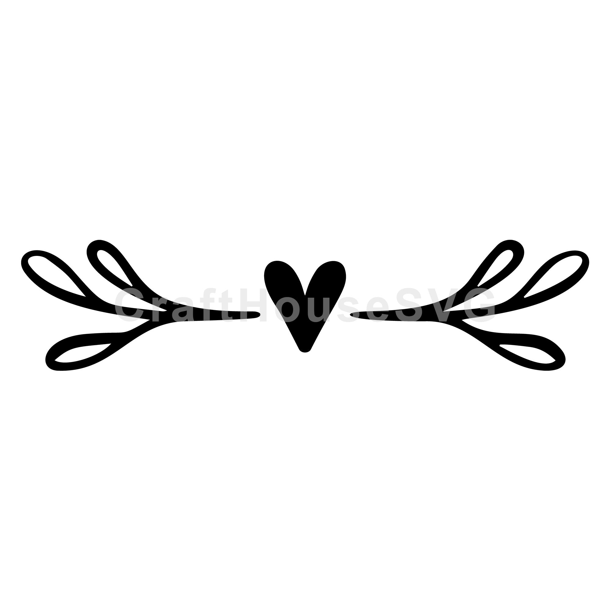 Heart With Open Leaf Branches Divider SVG