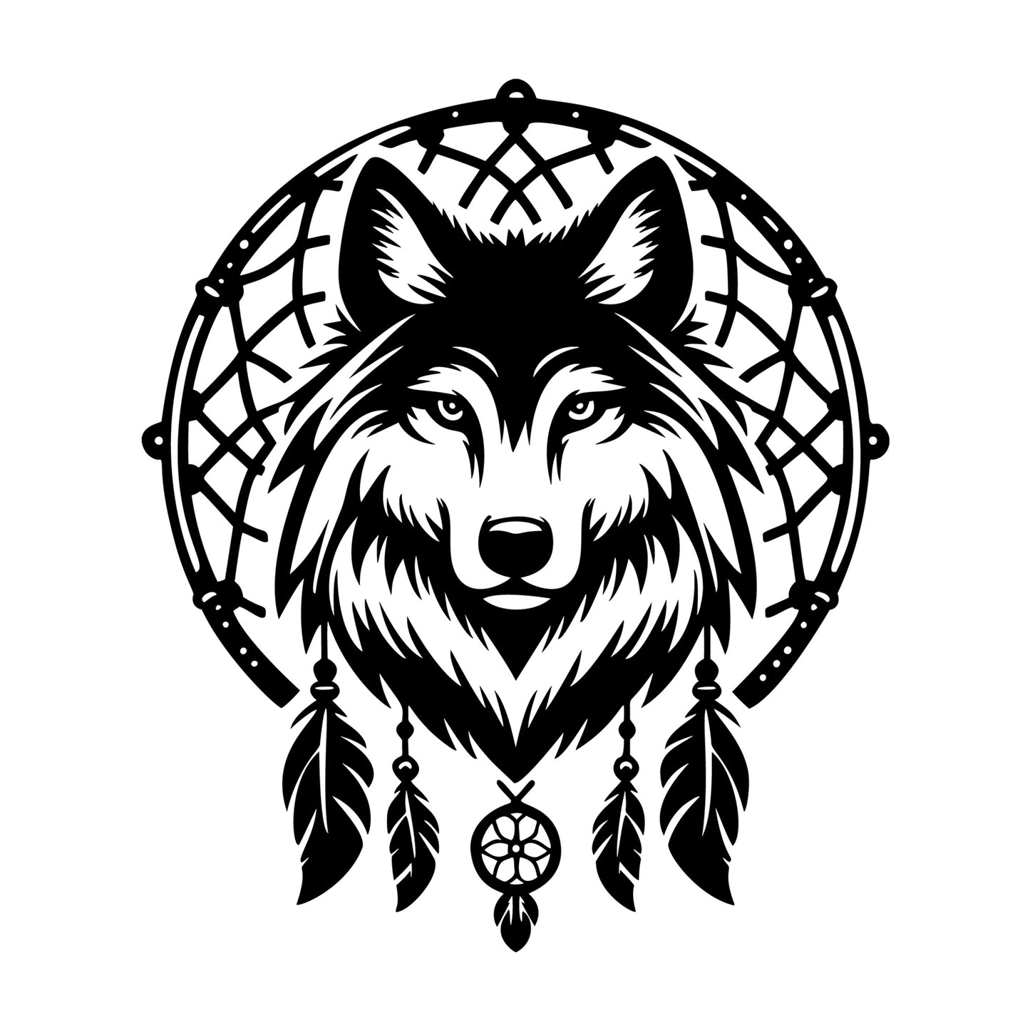 Dreamcatcher Wolf SVG design for Cricut, Silhouette, laser cutting, vinyl, sublimation, and craft projects.