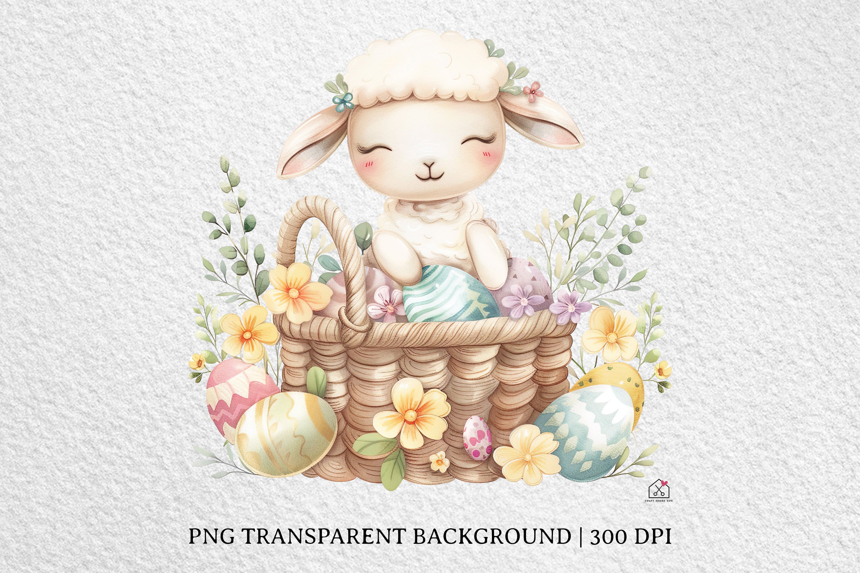 Watercolor Easter Basket Sublimation Bundle Clip Art PNG