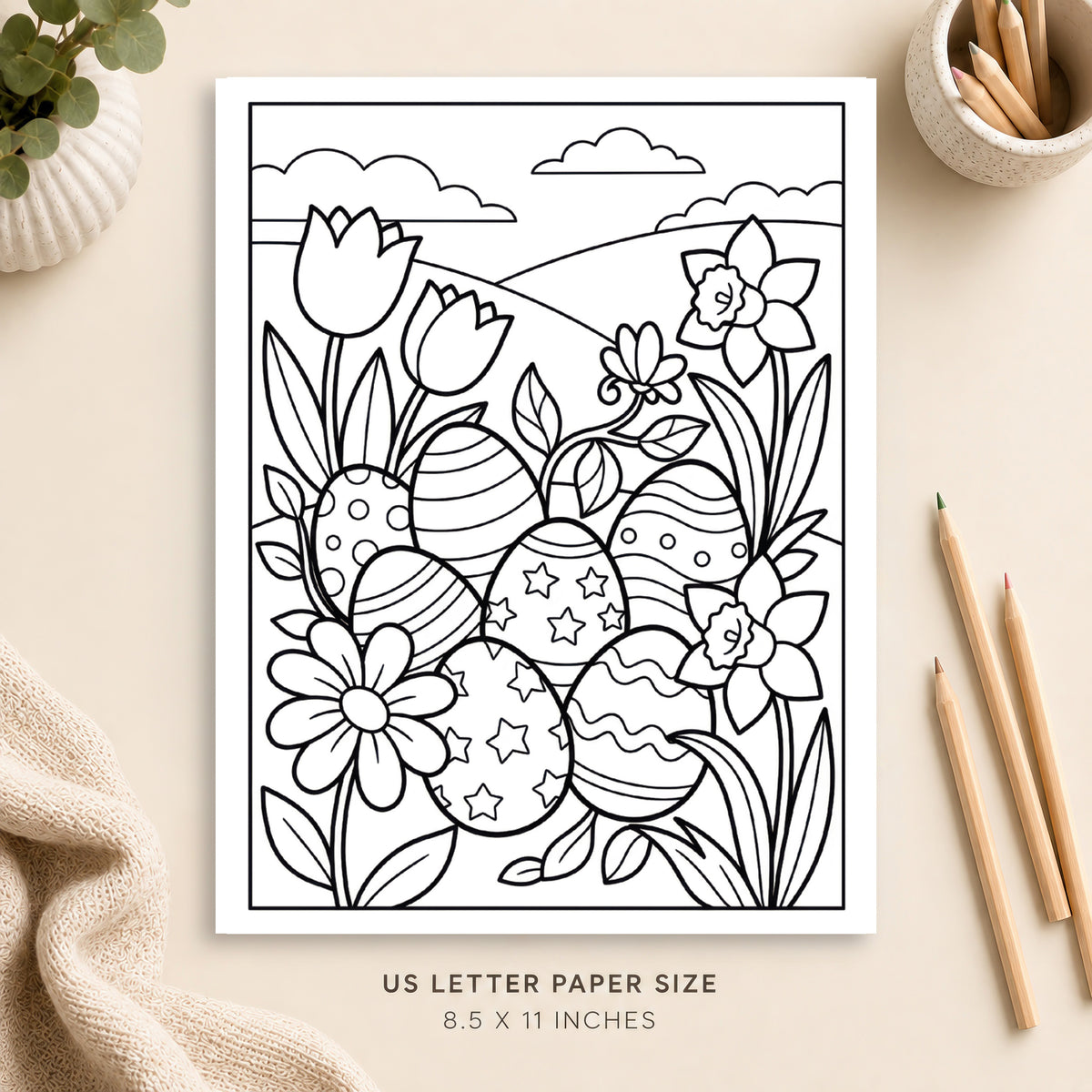 Easter Eggs and Flowers Coloring Page 2