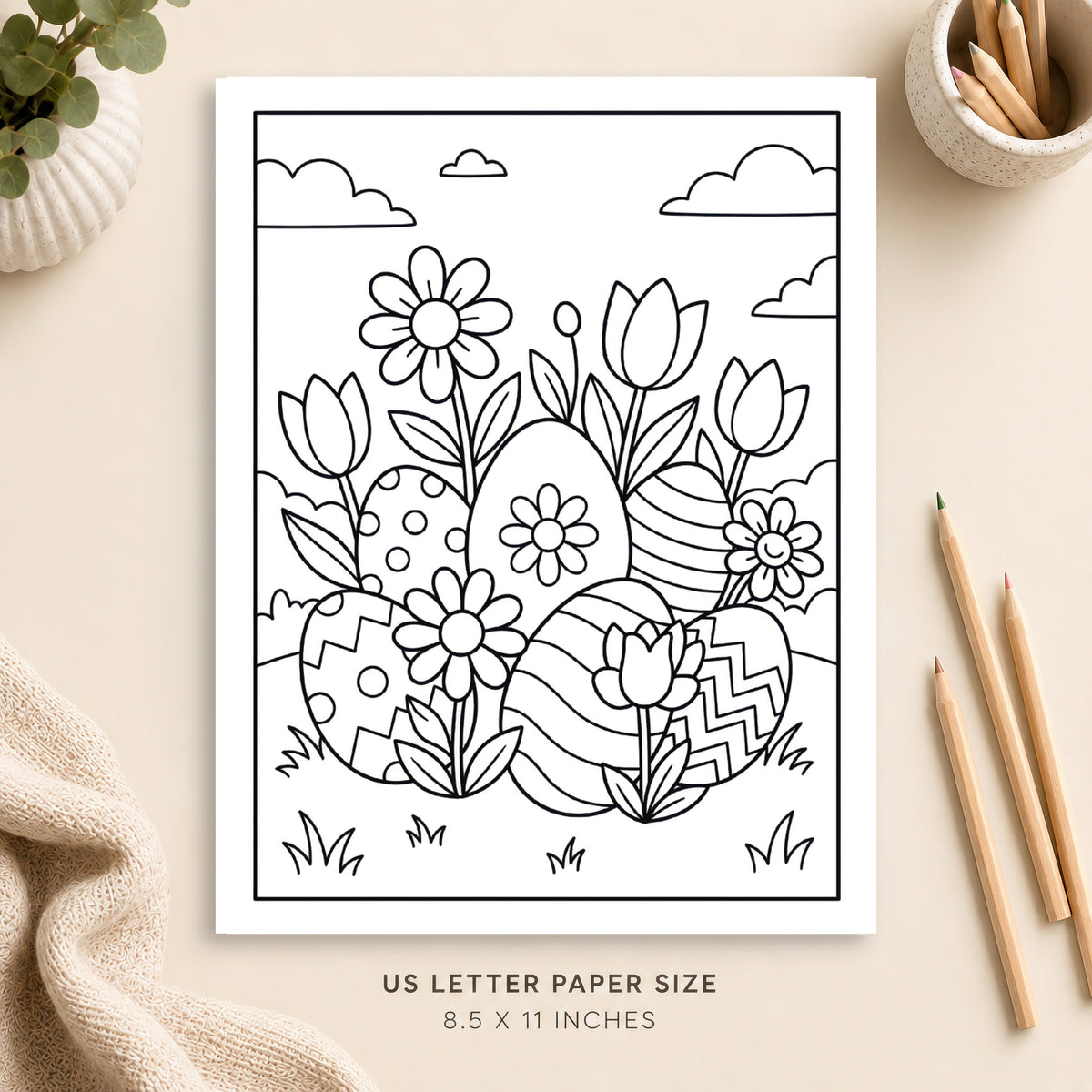 Easter Eggs and Flowers Coloring Page 5