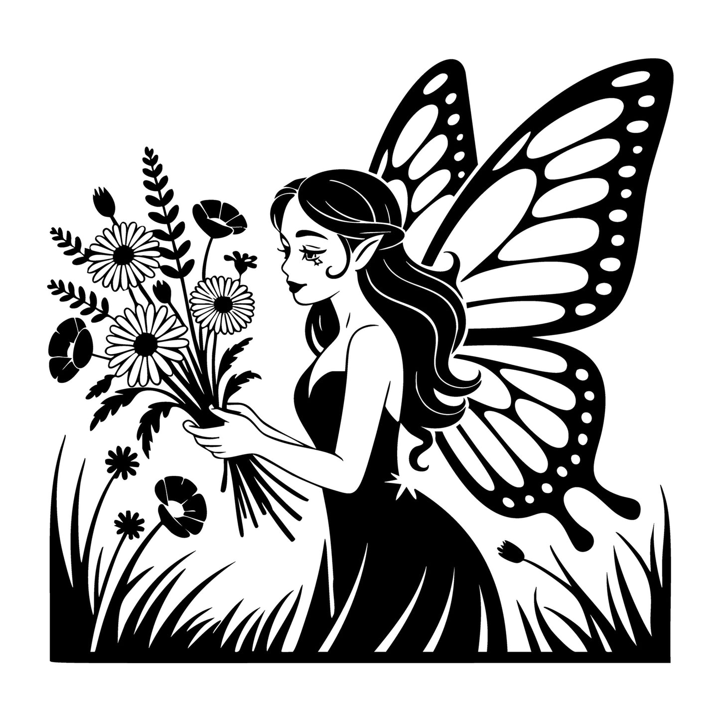 Fairy SVG for Cricut, Silhouette, laser cutting, vinyl, sublimation, fantasy crafts, decals, signs, and DIY craft projects.