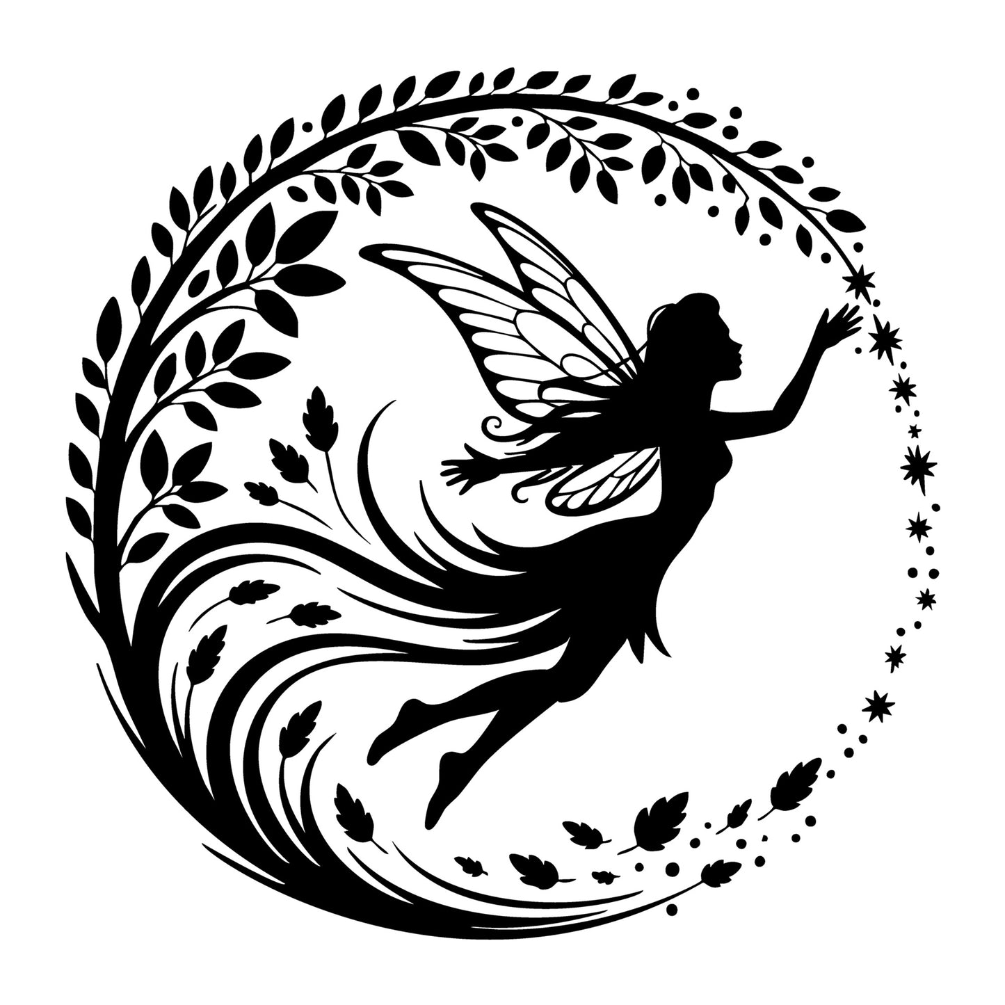 Fairy SVG for Cricut, Silhouette, laser cutting, vinyl, sublimation, fantasy crafts, decals, signs, and DIY craft projects.