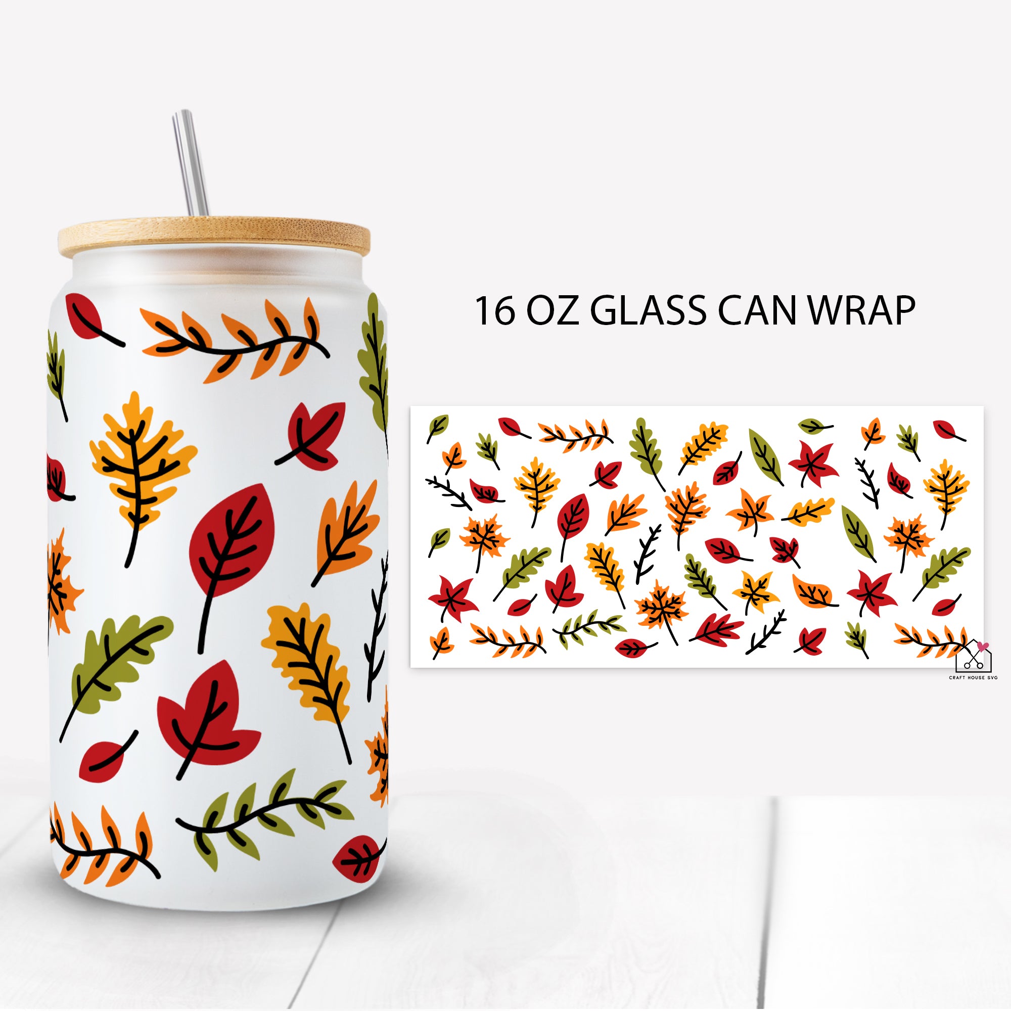 Fall Leaves Glass Can Wrap SVG Cut File