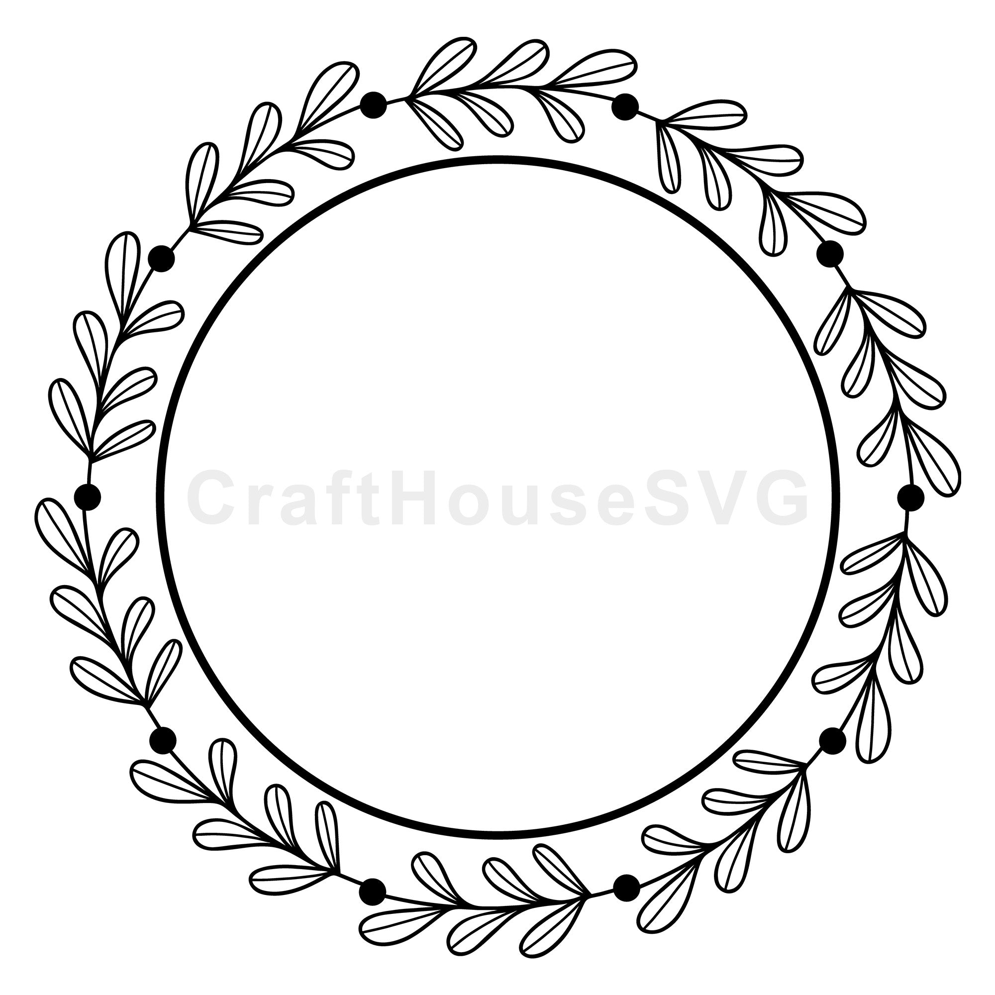 Leafy Circle Wreath Monogram SVG