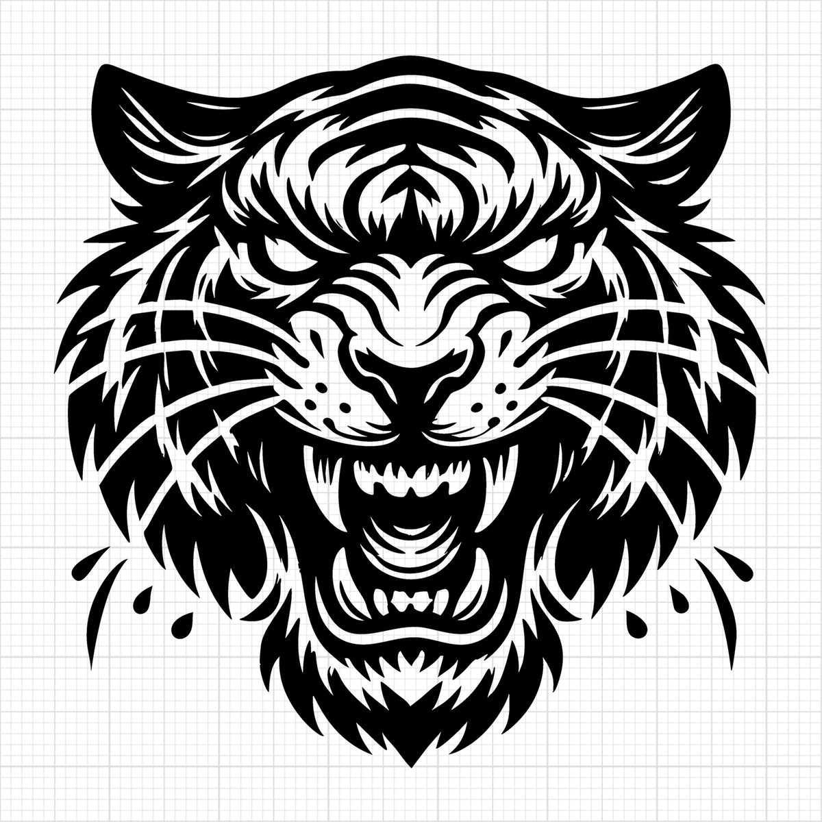 Fierce Tiger Silhouette With Roaring Expression