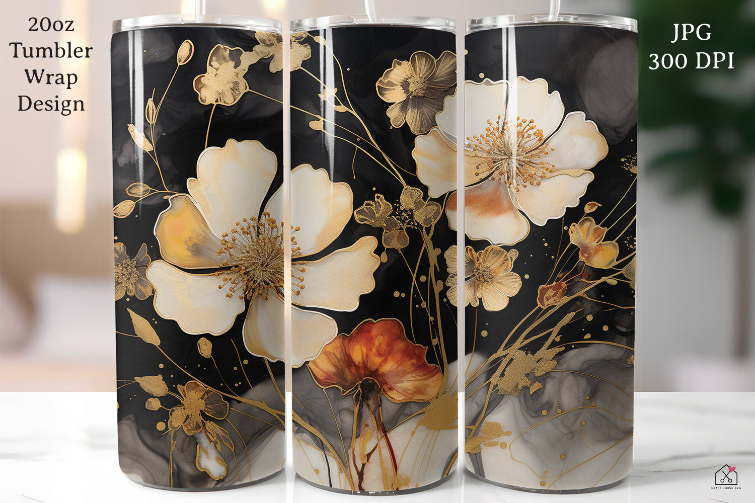 Floral Alcohol Ink 20oz Tumbler Wrap Bundle Sublimation Designs JPG