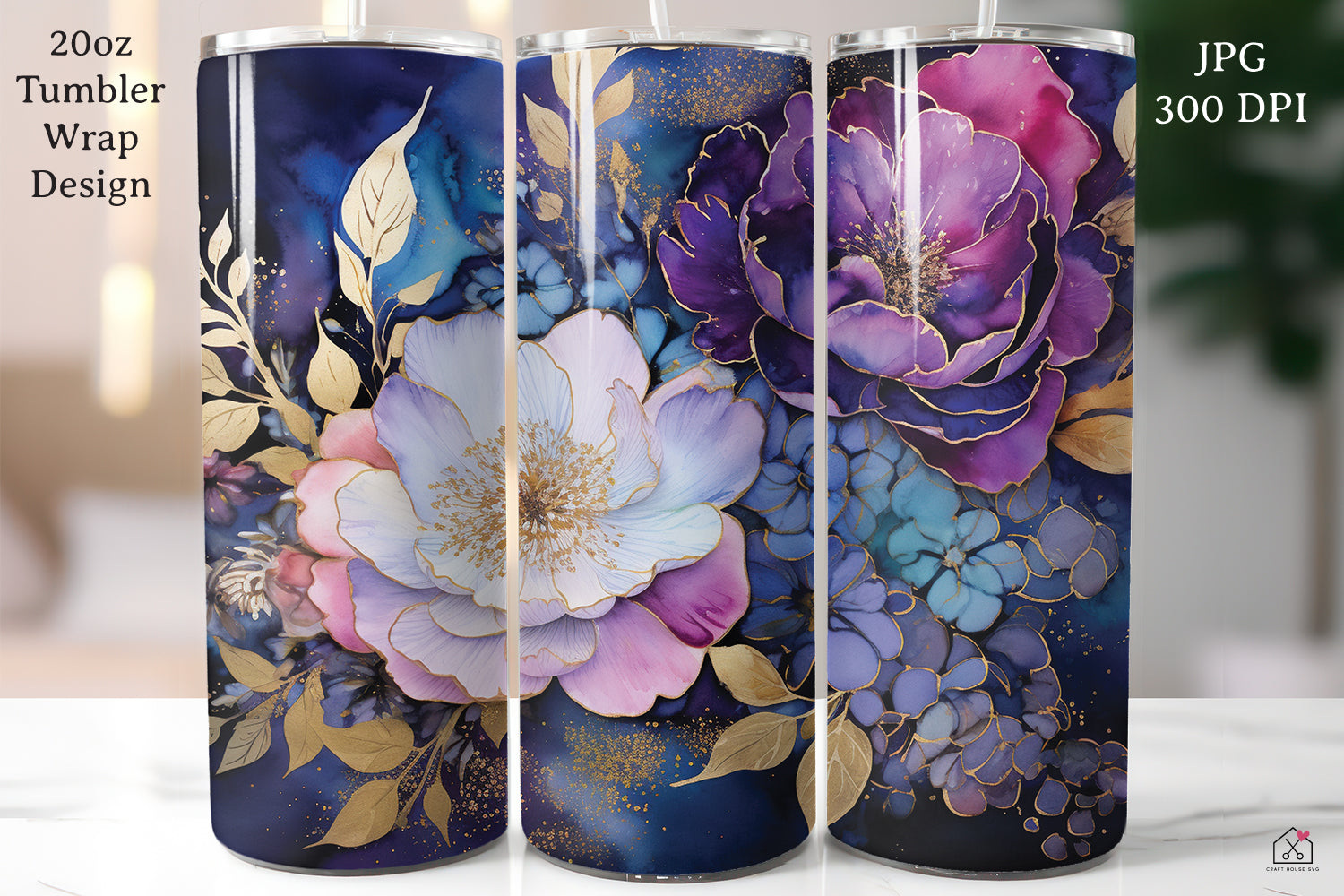 Floral Alcohol Ink 20oz Tumbler Wrap Bundle Sublimation Designs JPG