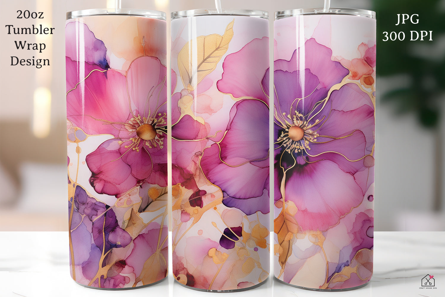 Floral Alcohol Ink 20oz Tumbler Wrap Bundle Sublimation Designs JPG