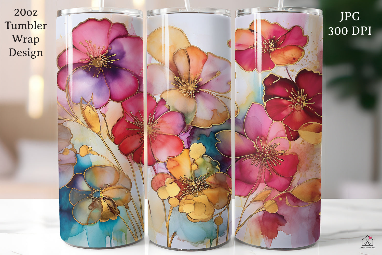 FREE Floral Alcohol Ink 20oz Tumbler Wrap Sublimation Design PNG