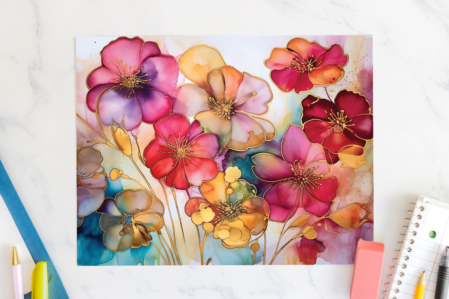 FREE Floral Alcohol Ink 20oz Tumbler Wrap Sublimation Design PNG
