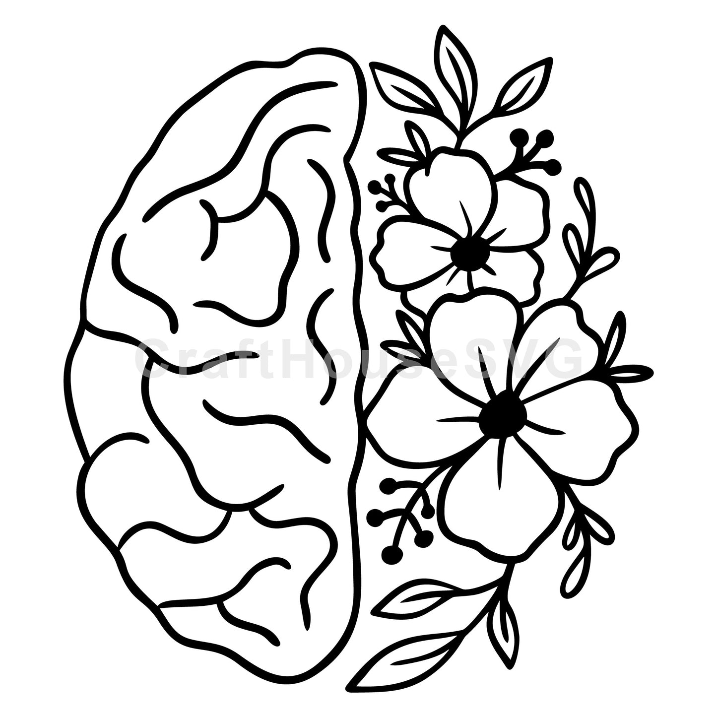 Floral Brain SVG Mental Health Awareness Cut File - Craft House SVG