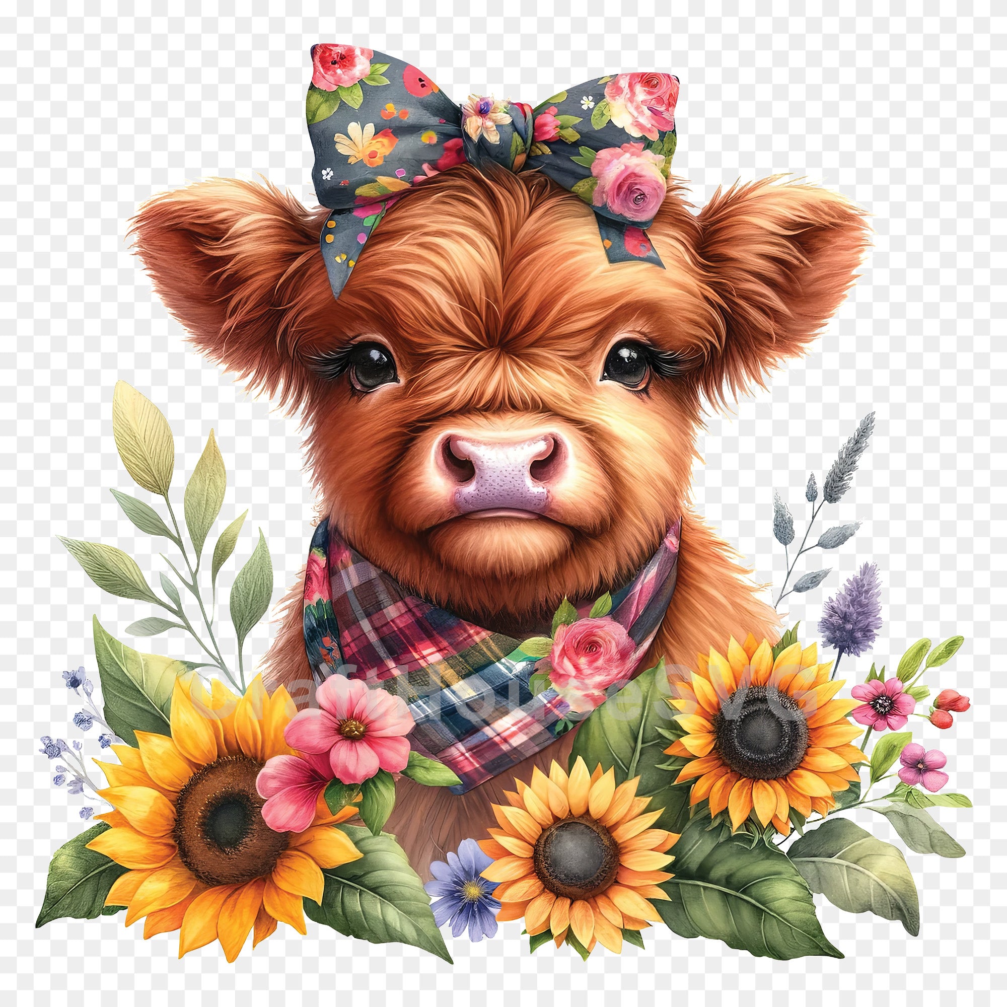 Sunflowers Highland Cow PNG