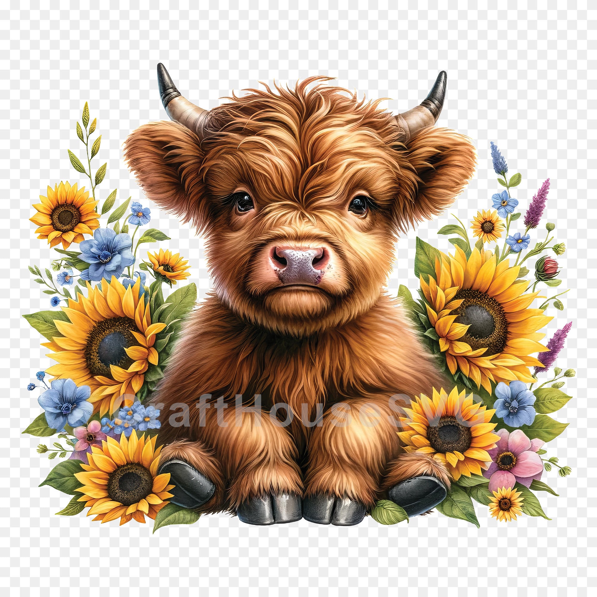 Highland Cow Sunflowers PNG