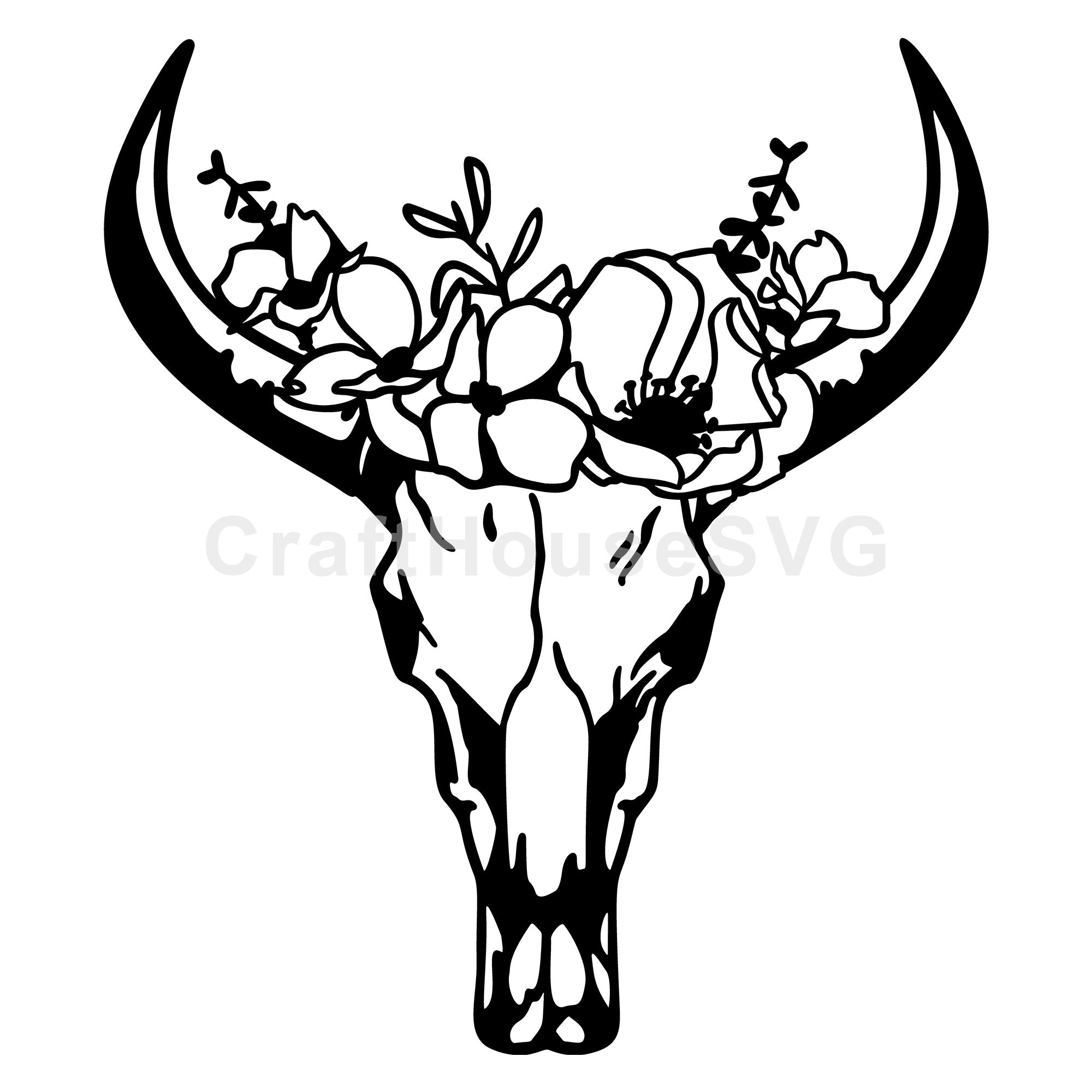 Floral Buffalo Skull SVG Halloween Cut File