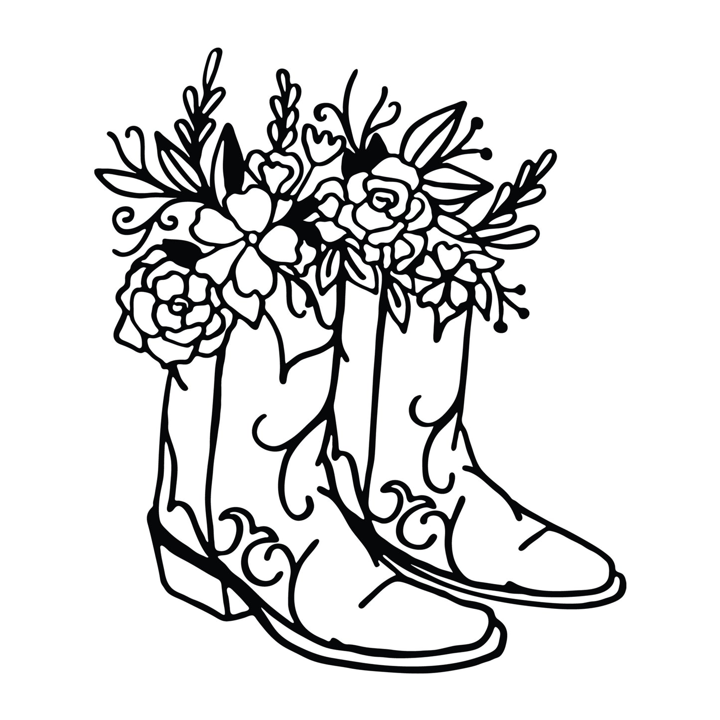 Floral Cowboy Boots SVG design for Cricut, Silhouette, laser cutting, vinyl, sublimation, shirts, decals, mugs, and DIY craft projects.