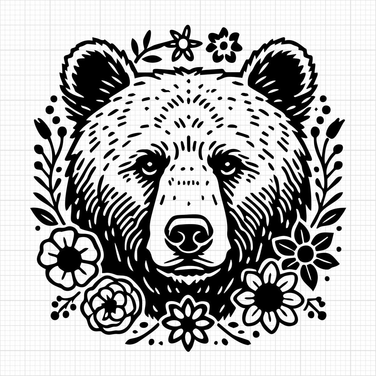 Floral Grizzly Bear Head 2