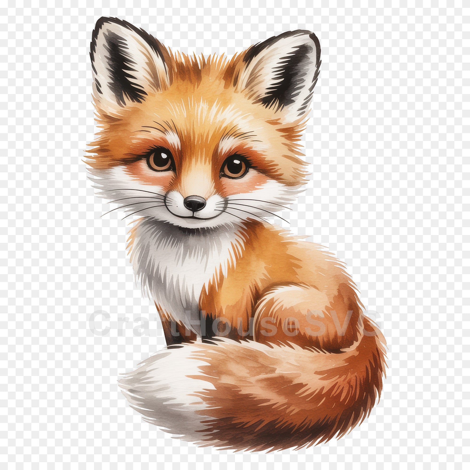 Fluffy Sitting Fox PNG Clip Art Sublimation