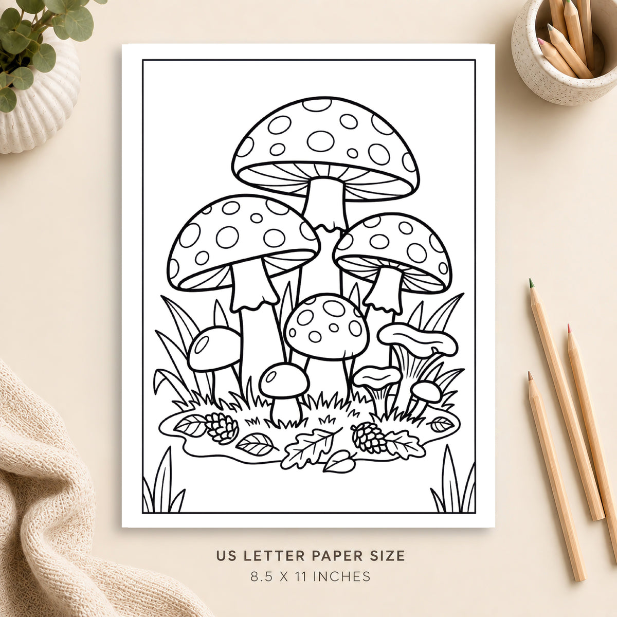 Forest Mushrooms Coloring Page 3