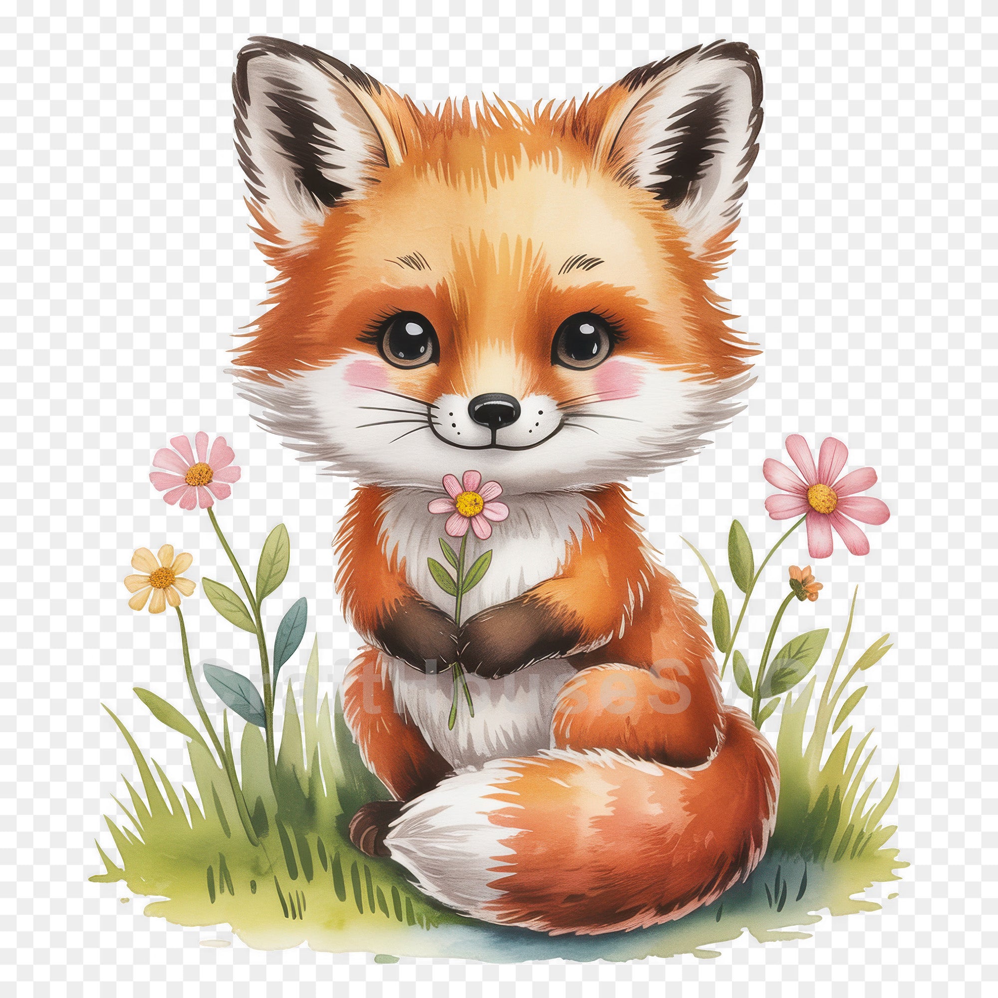Fox Holding a Flower PNG Clip Art Sublimation