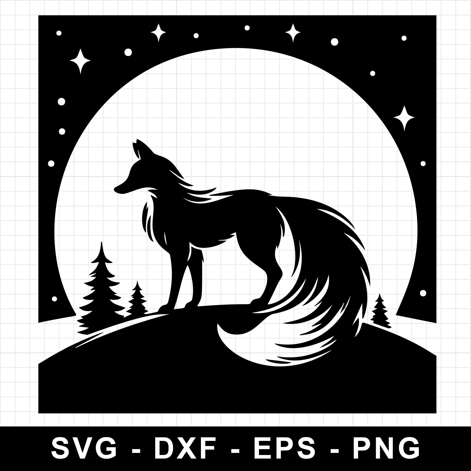 Fox Silhouette with Night Sky SVG
