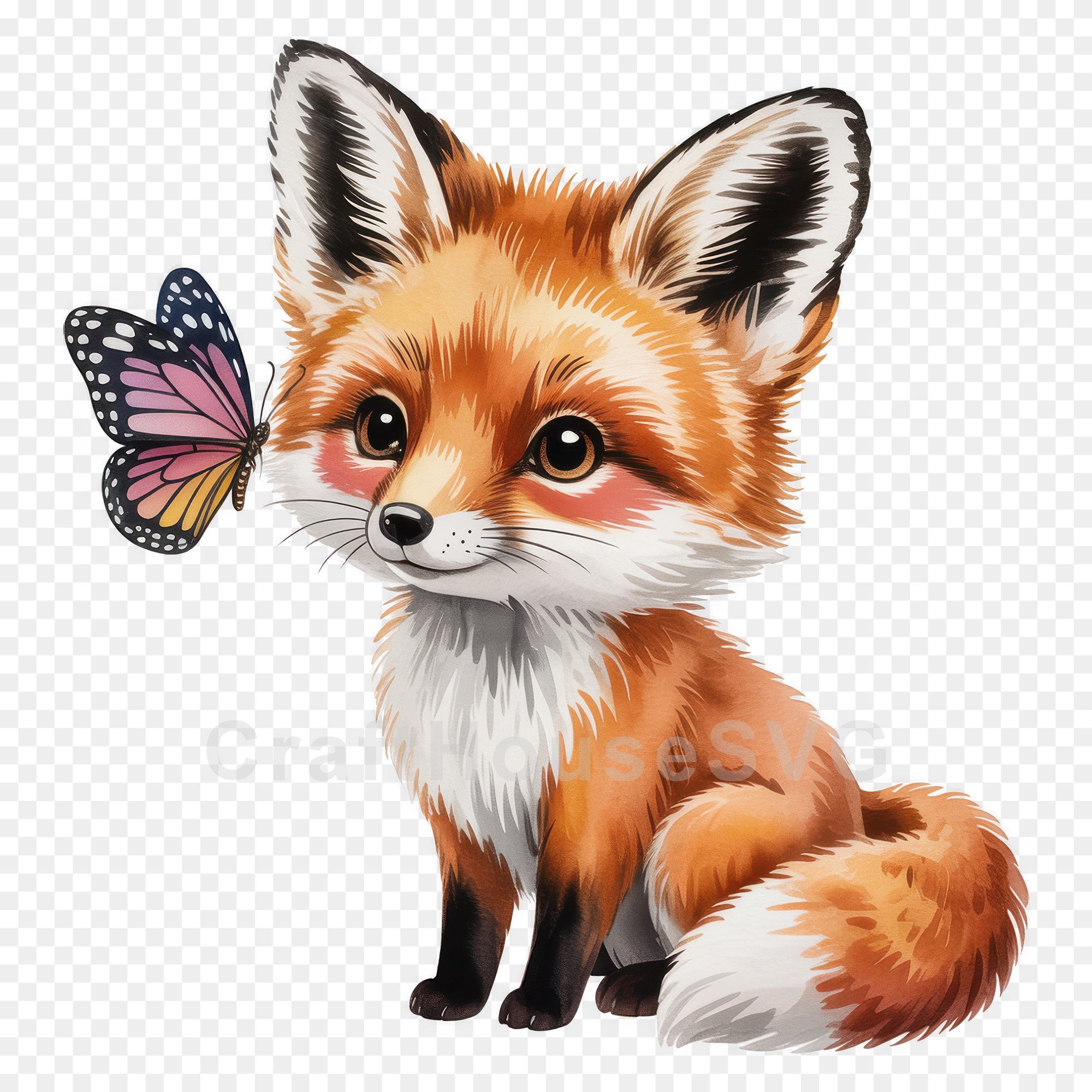 Fox With Butterfly PNG Clip Art Sublimation